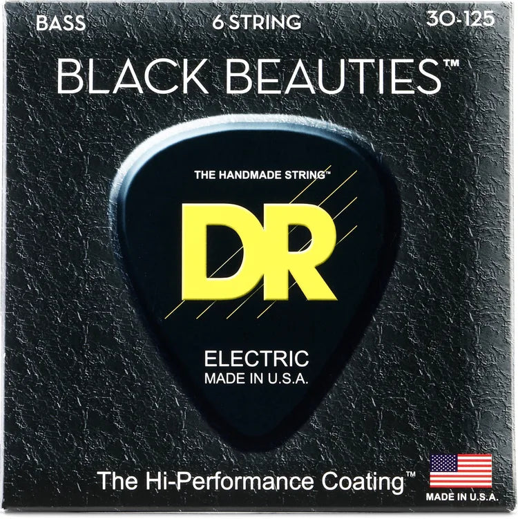 DR Strings BKB6-30 Black Beauties Coated Steel Bass Guitar Strings - .030-.125 Medium 6-String