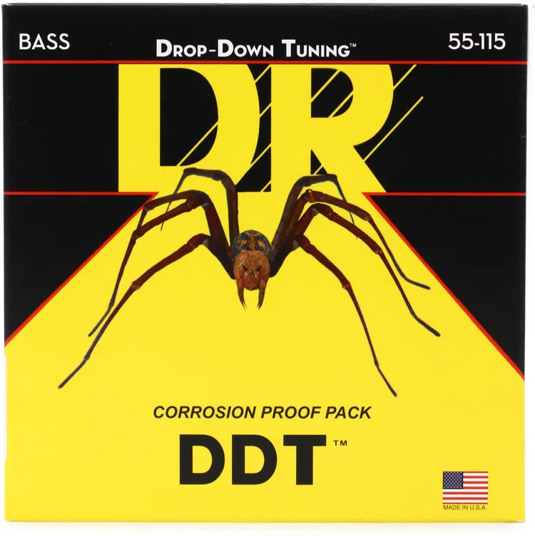 DR Strings DDT-55 Drop-Down Tuning Stainless Steel Bass Guitar Strings - .055-.115 Heavier