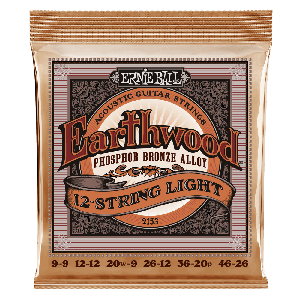 Ernie Ball 2153 Earthwood Phosphor Bronze Acoustic Guitar Strings - .009-.046 Light 12-string