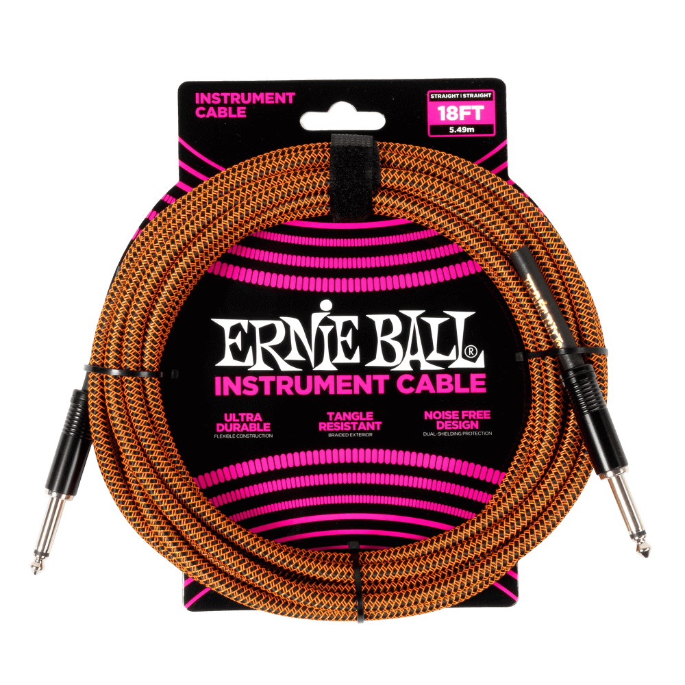 Ernie Ball P06469 Braided Instrument Cable Straight/Straight - 18ft Pumpkin Pie