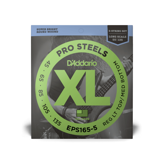 D'Addario EPS165-5 45-135 Regular Light Top/Medium Bottom 5-String, Long Scale, XL ProSteels Bass Strings