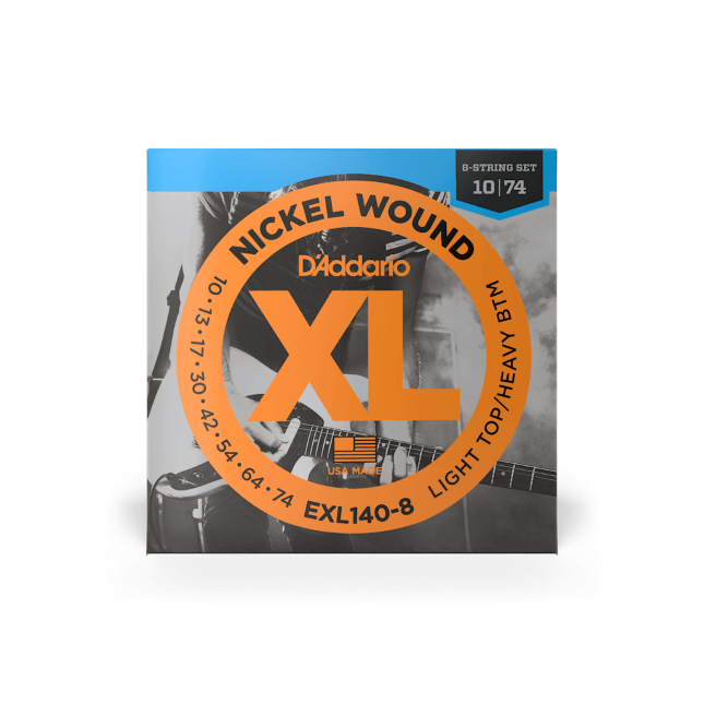 D'Addario EXL140-8 10-74 Light Top/Heavy Bottom 8-String, XL Nickel Electric Guitar Strings