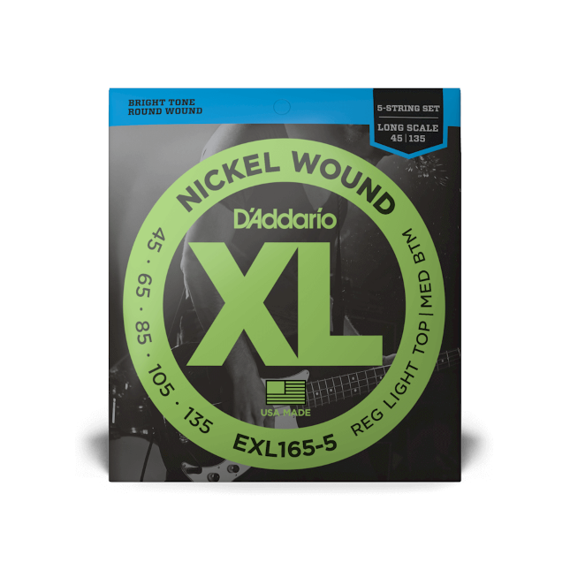D'Addario EXL165-5 45-135 Regular Light Top/Medium Bottom 5-String, Long Scale, XL Nickel Bass Strings