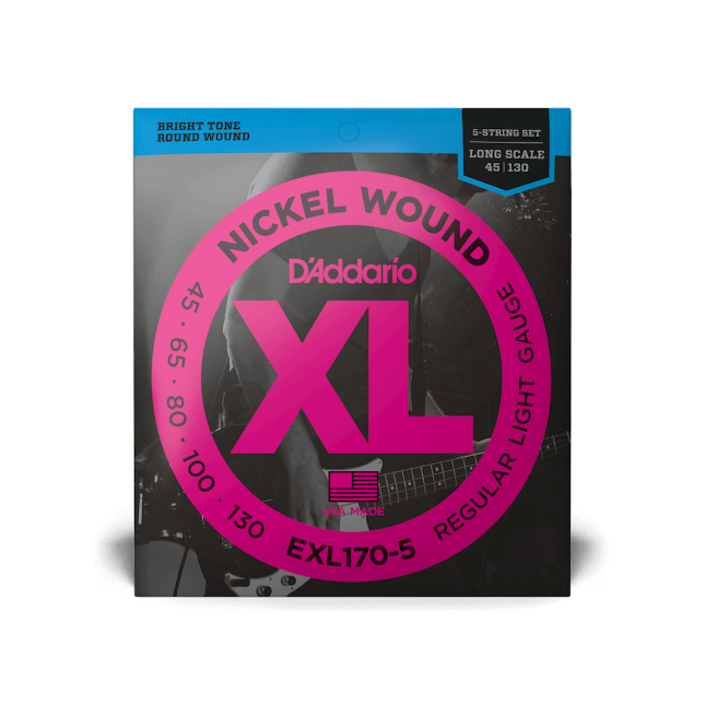 D'Addario EXL170-5 45-130 Regular Light 5-String, Long Scale, XL Nickel Bass Strings