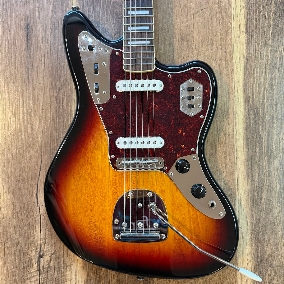 USED 2024 Squier Classic Vibe '70s Jaguar 3-Tone Sunburst Finish Electric Guitar