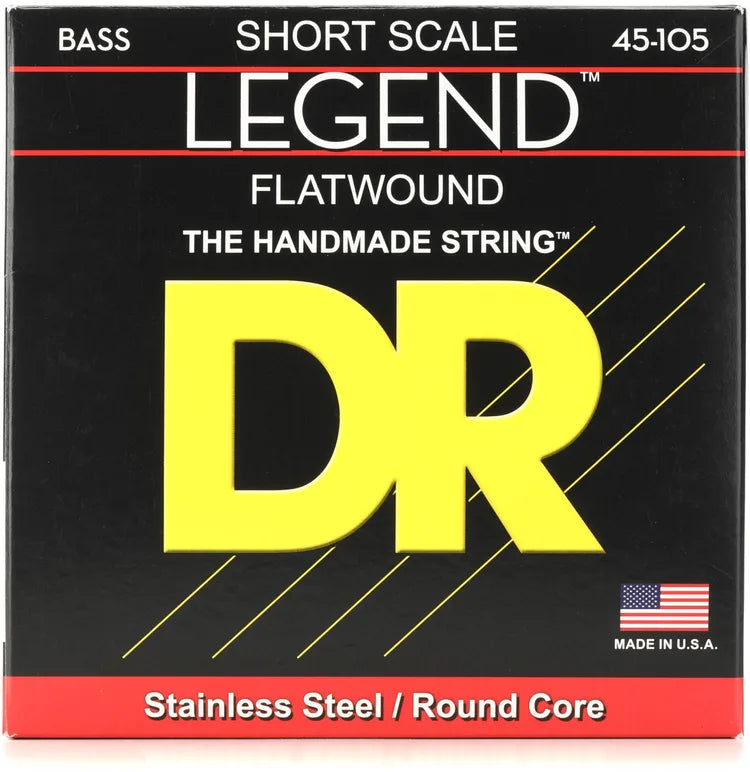 DR Strings SFL-45 Legend Polished Flatwound Stainless Steel Bass Strings - .045-.105 Medium, Short Scale