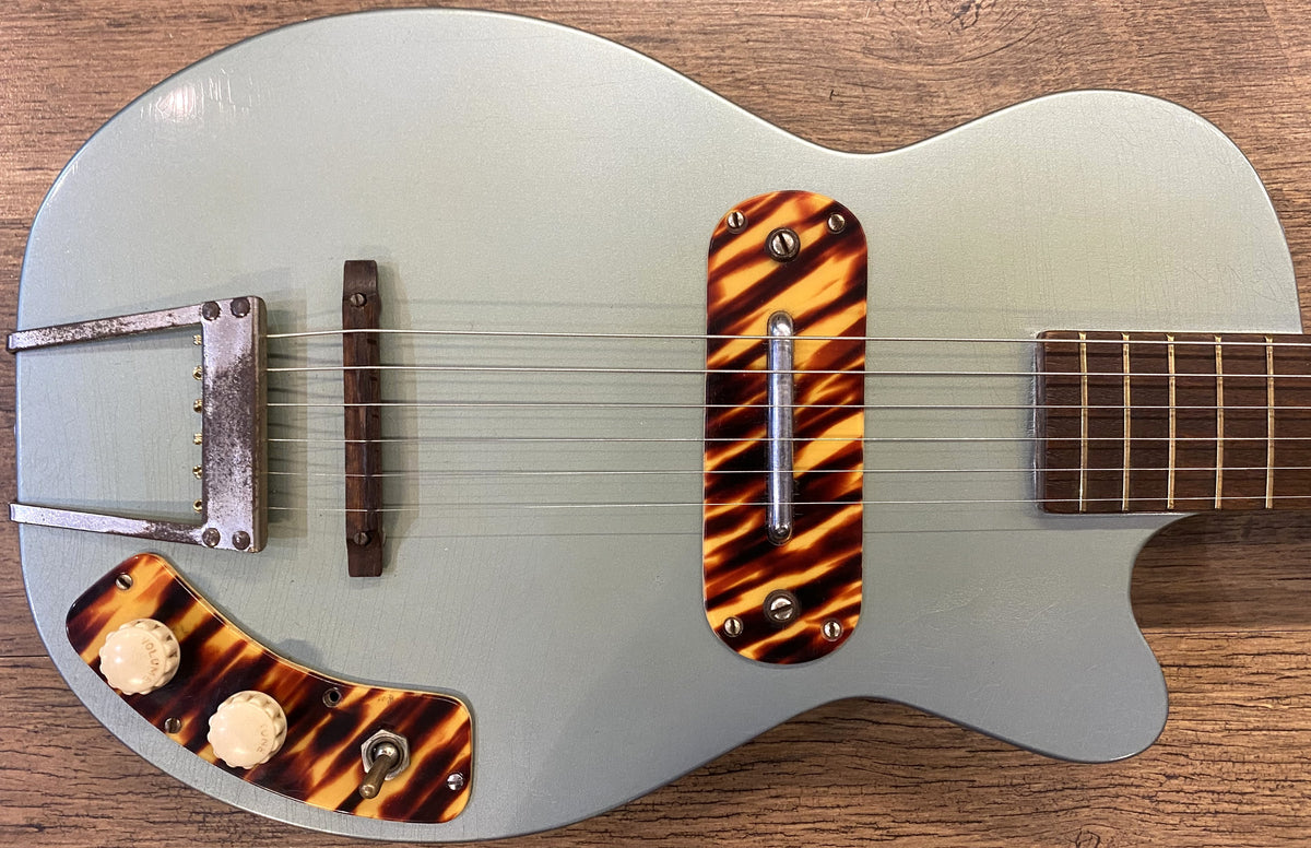 USED 1953 Kay K-125 Stratotone "Peanut" Gloss Refinished Teal Green Electric Guitar with Vox Hardshell Case