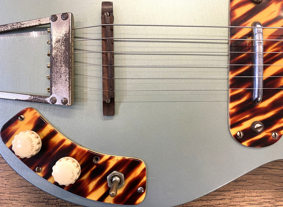 USED 1953 Kay K-125 Stratotone "Peanut" Gloss Refinished Teal Green Electric Guitar with Vox Hardshell Case