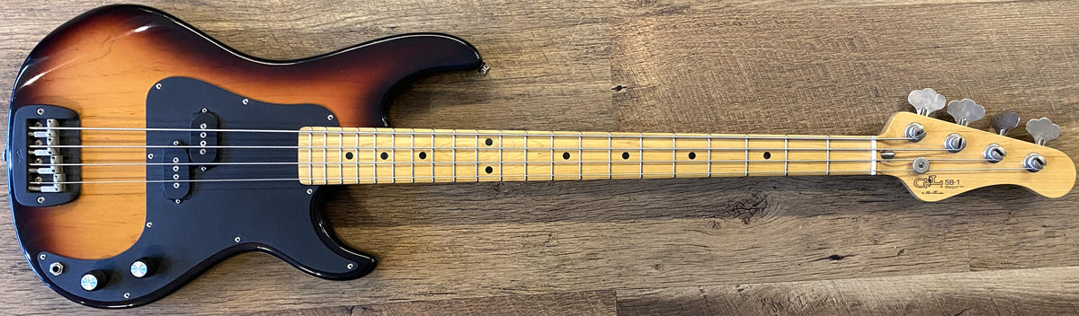 USED 1989 G&L SB-1 Gloss 3-Tone Sunburst Finish Electric Bass Guitar with Hardshell Case
