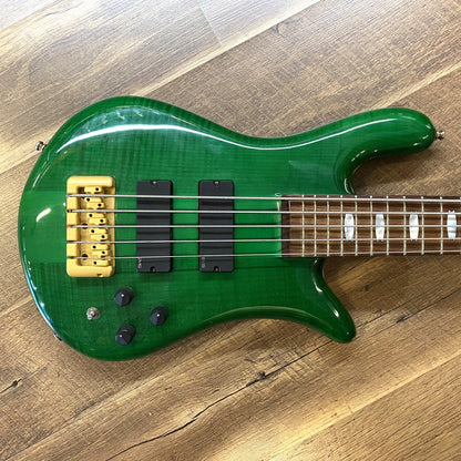 USED 2002 Spector Euro Series NS5-CRFM Gloss Transparent Emerald Green Finish Neck-Thru 5-String Active Electric Bass Guitar with Original Hardshell Case