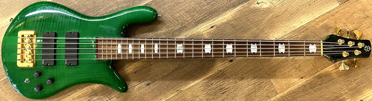 USED 2002 Spector Euro Series NS5-CRFM Gloss Transparent Emerald Green Finish Neck-Thru 5-String Active Electric Bass Guitar with Original Hardshell Case