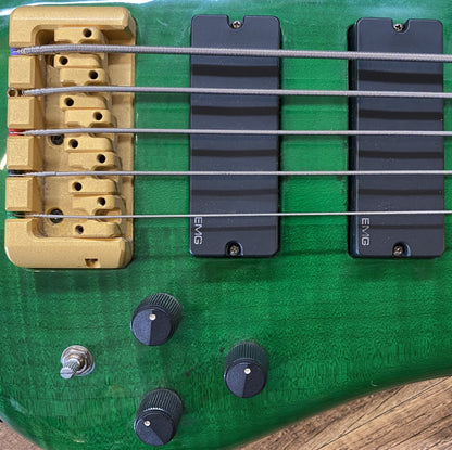 USED 2002 Spector Euro Series NS5-CRFM Gloss Transparent Emerald Green Finish Neck-Thru 5-String Active Electric Bass Guitar with Original Hardshell Case