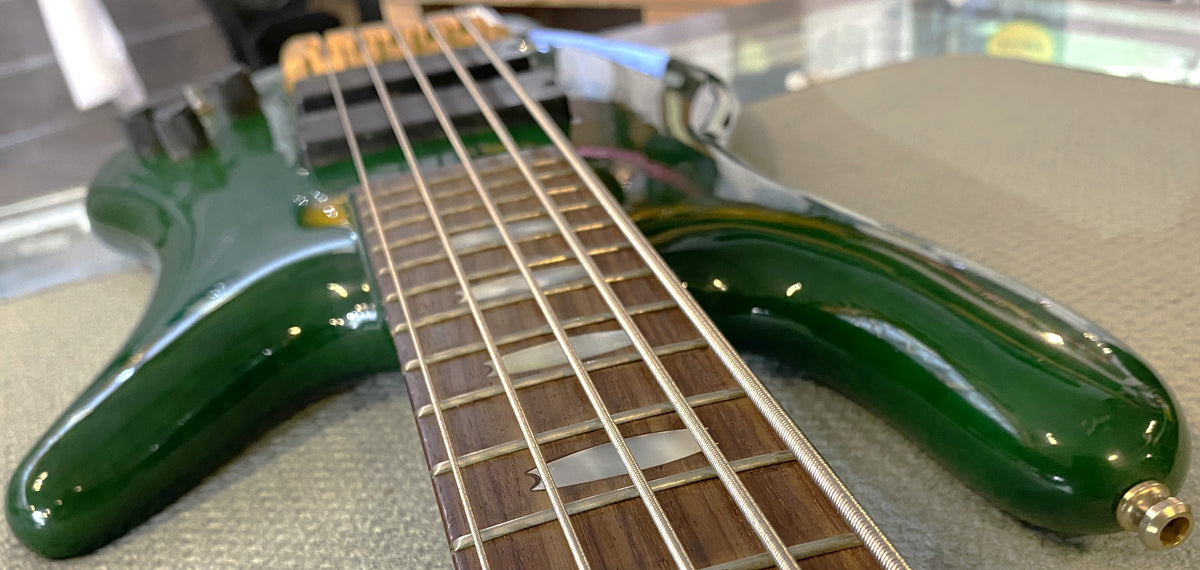 USED 2002 Spector Euro Series NS5-CRFM Gloss Transparent Emerald Green Finish Neck-Thru 5-String Active Electric Bass Guitar with Original Hardshell Case