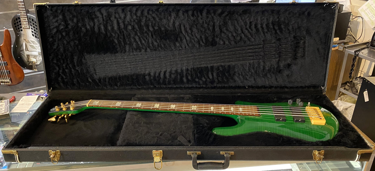 USED 2002 Spector Euro Series NS5-CRFM Gloss Transparent Emerald Green Finish Neck-Thru 5-String Active Electric Bass Guitar with Original Hardshell Case