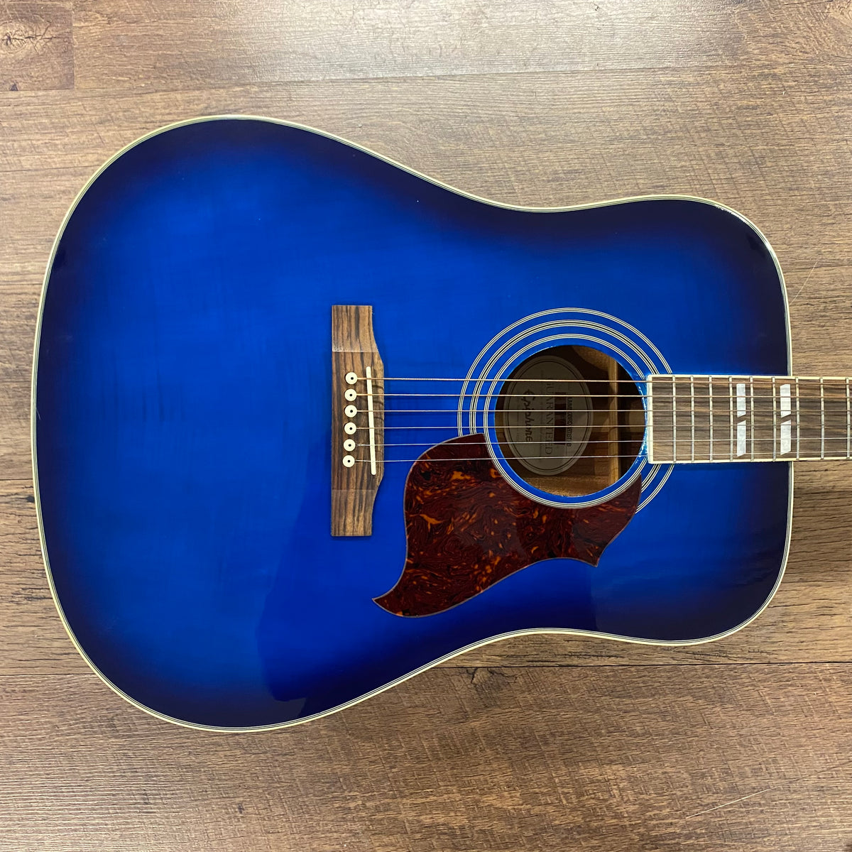 USED 2014 Epiphone Limited Edition Hummingbird Artist Flamed-top Gloss Blueburst Finish Dreadnought Acoustic Guitar