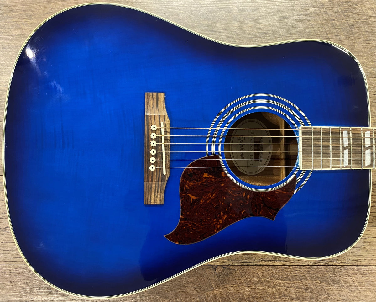USED 2014 Epiphone Limited Edition Hummingbird Artist Flamed-top Gloss Blueburst Finish Dreadnought Acoustic Guitar