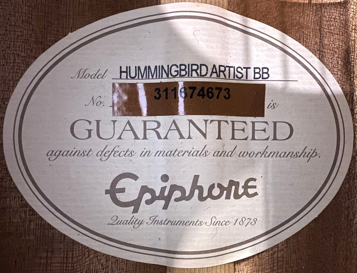 USED 2014 Epiphone Limited Edition Hummingbird Artist Flamed-top Gloss Blueburst Finish Dreadnought Acoustic Guitar