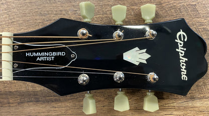 USED 2014 Epiphone Limited Edition Hummingbird Artist Flamed-top Gloss Blueburst Finish Dreadnought Acoustic Guitar