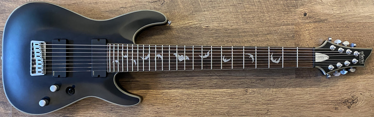 USED 2020 Schecter Diamond Series Damien Platinum 8 Matte Black Finish 8-String Active Electric Guitar