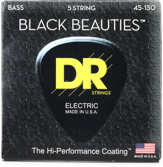 DR Strings BKB5-130 Black Beauties Coated Steel Bass Guitar Strings - .045-.130 Medium-Heavy 5-String