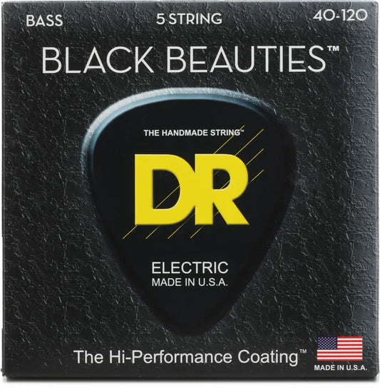 DR Strings BKB5-40 Black Beauties Coated Steel Bass Guitar Strings - .040-.120 Light 5-String