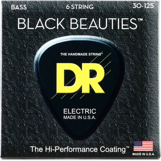 DR Strings BKB6-30 Black Beauties Coated Steel Bass Guitar Strings - .030-.125 Medium 6-String