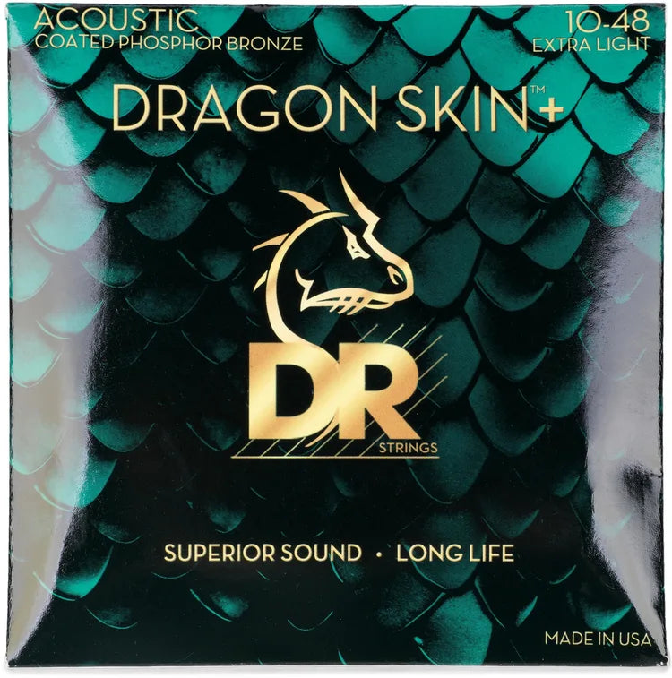 DR Strings DAP-10 Dragon Skin+ Phosphor Bronze Coated Acoustic Guitar Strings - Extra Light .010-.048