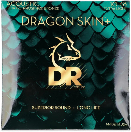 DR Strings DAP-10 Dragon Skin+ Phosphor Bronze Coated Acoustic Guitar Strings - Extra Light .010-.048