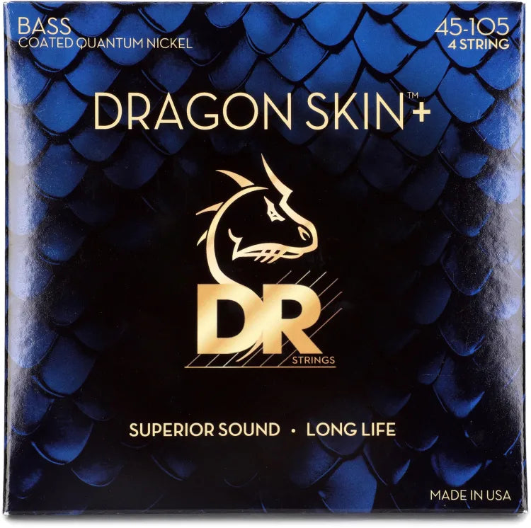 DR Strings DBQ-45 Dragon Skin+ Coated Quantum Nickel Bass Guitar Strings - .045-.105 Medium