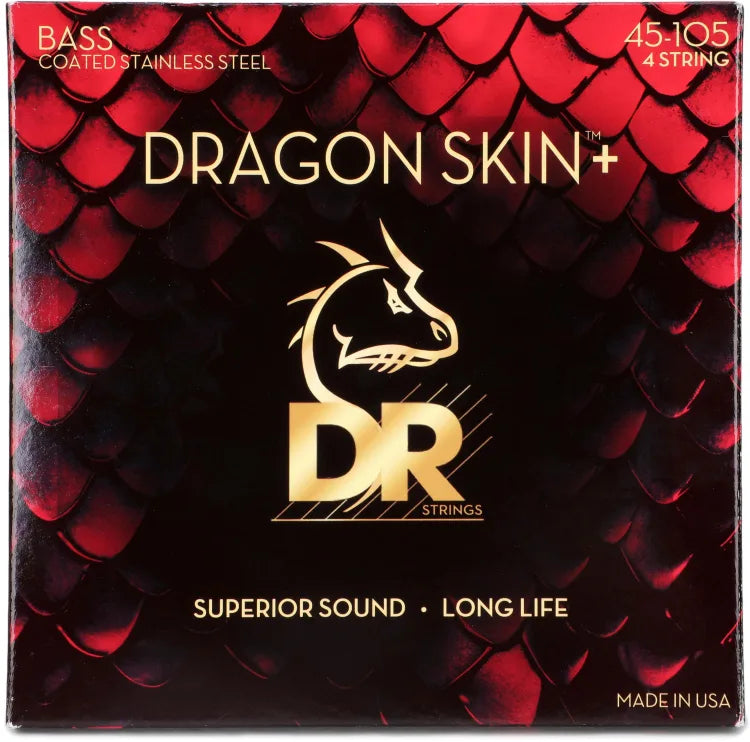 DR Strings DBS-45 Dragon Skin+ Coated Stainless Steel Bass Guitar Strings - .045-.105 Medium