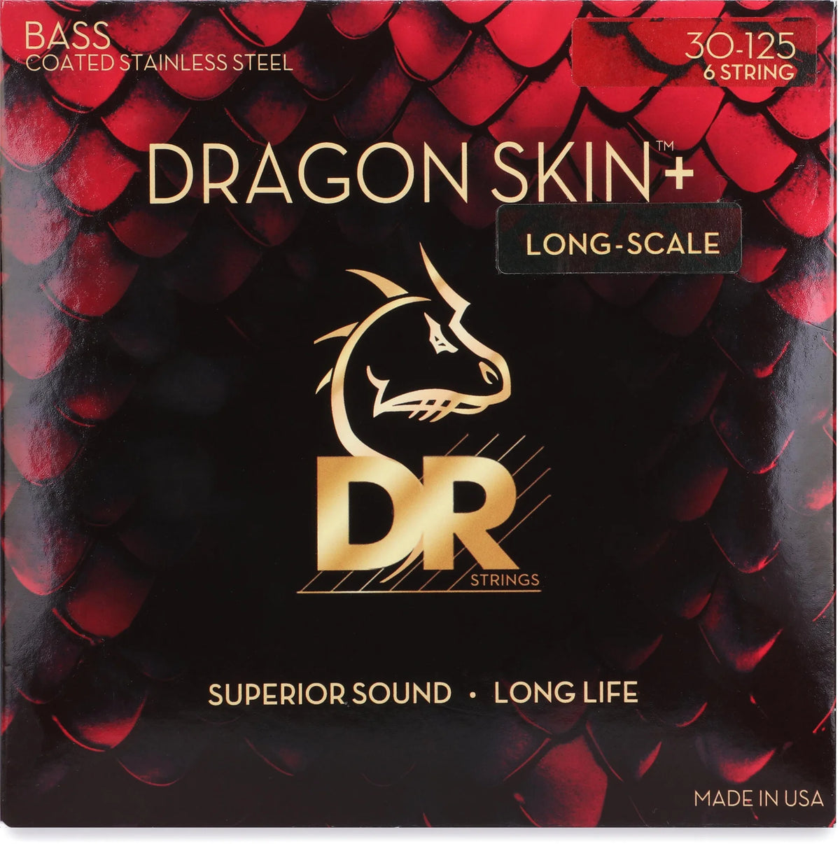 DR Strings DBS6-30 Dragon Skin+ Coated Stainless Steel 6-String Bass Guitar Strings - .030-.125 Medium