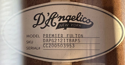 USED D'Angelico Premier Fulton DAPG212ITBAPS Gloss Iced Tea Burst Finish 12-String Cutaway Grand Auditorium Acoustic-Electric Guitar