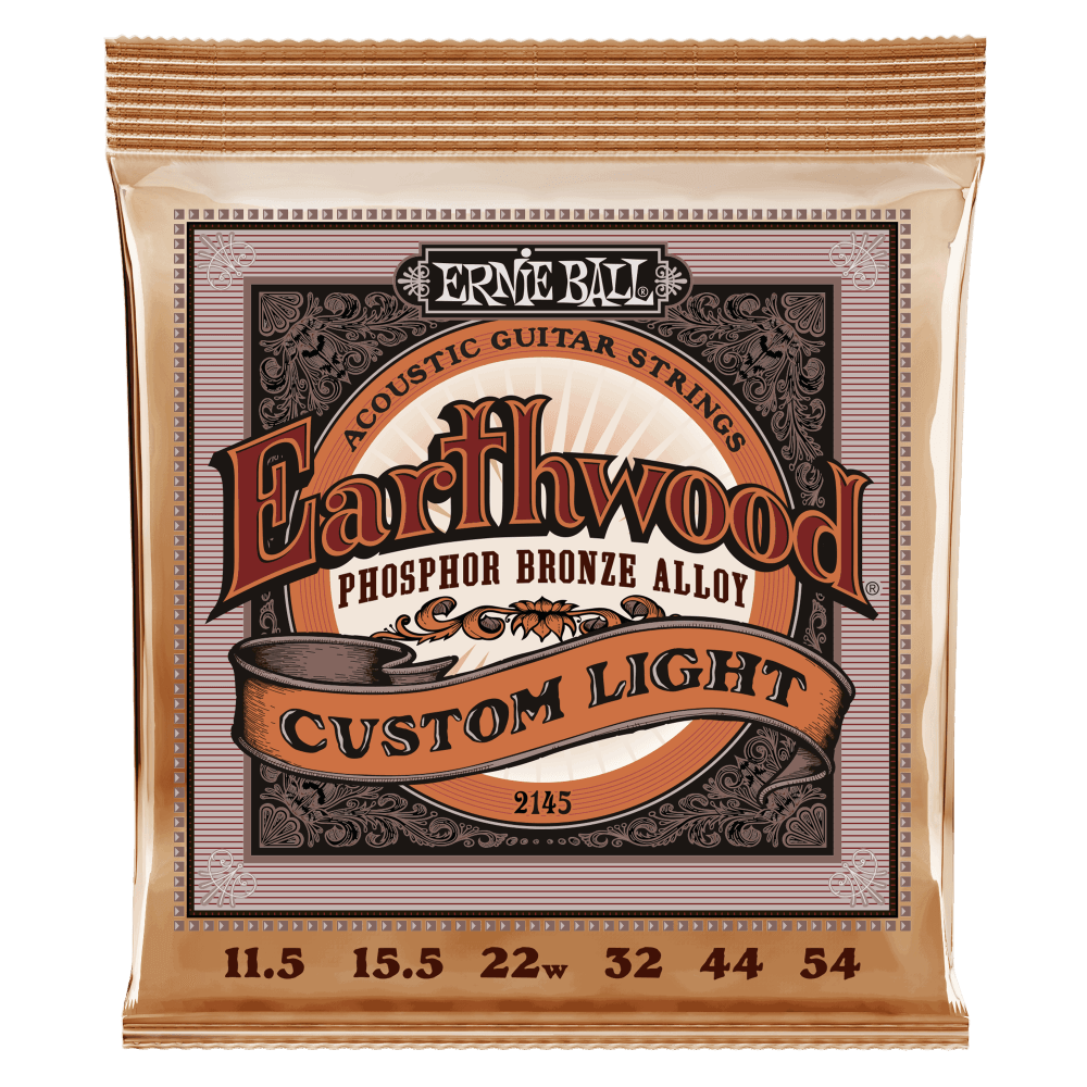 Ernie Ball 2145 Earthwood Phosphor Bronze Acoustic Guitar Strings - .0115-.054 Custom Light