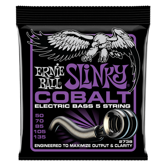 Ernie Ball 2738 Power Slinky Cobalt Electric Bass Guitar Strings - .050-.135 5-string