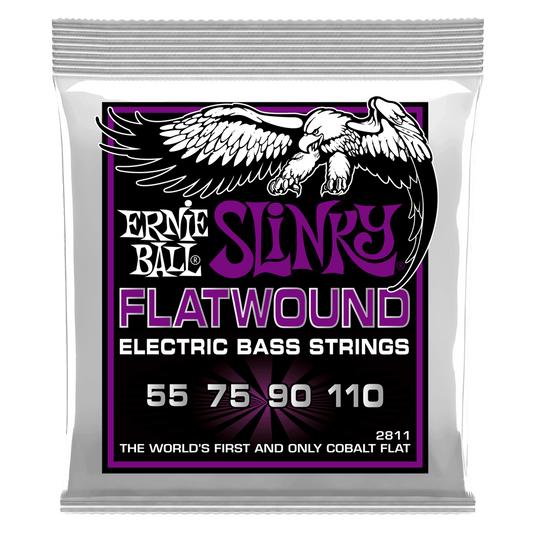 Ernie Ball 2811 Power Slinky Flatwound Electric Bass Guitar Strings - .055-.110