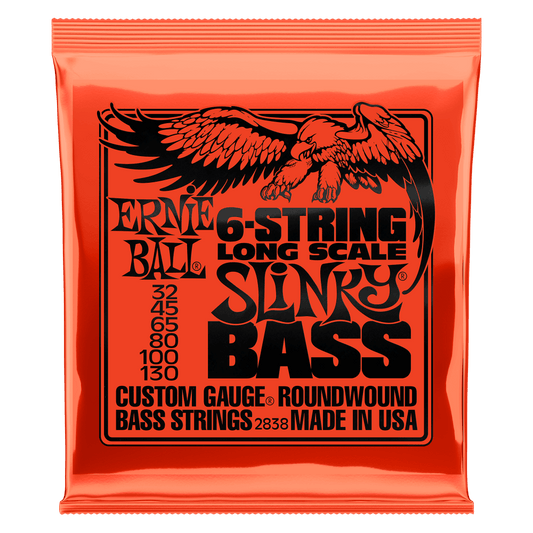Ernie Ball 2838 Slinky Nickel Wound Electric Bass Guitar Strings - .032-.130 Long Scale 6-String
