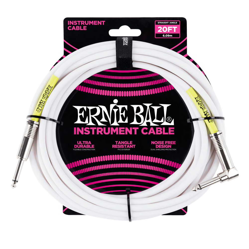 Ernie Ball P06047 Classic Straight to Right Angle Instrument Cable - 20ft White