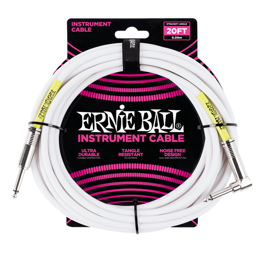 Ernie Ball P06047 Classic Straight to Right Angle Instrument Cable - 20ft White