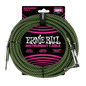 Ernie Ball P06077 Braided Instrument Cable Straight/Angle - 10ft Black/Green