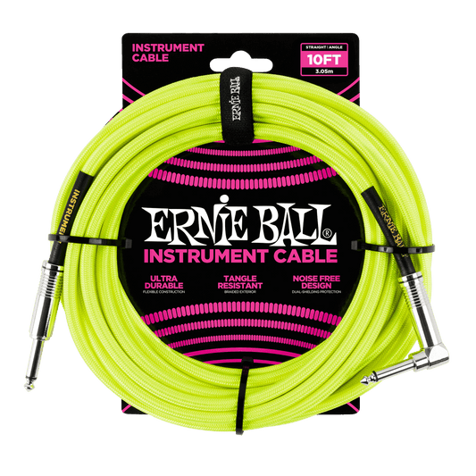 Ernie Ball P06080 Braided Instrument Cable Straight/Angle - 10ft Neon Yellow