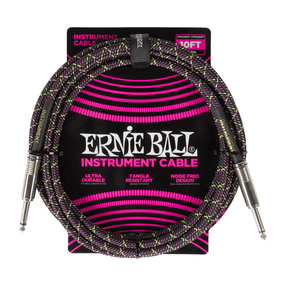 Ernie Ball P06427 Braided Instrument Cable Straight/Straight - 10ft Purple Python