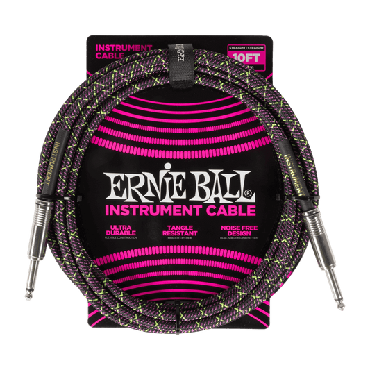 Ernie Ball P06427 Braided Instrument Cable Straight/Straight - 10ft Purple Python