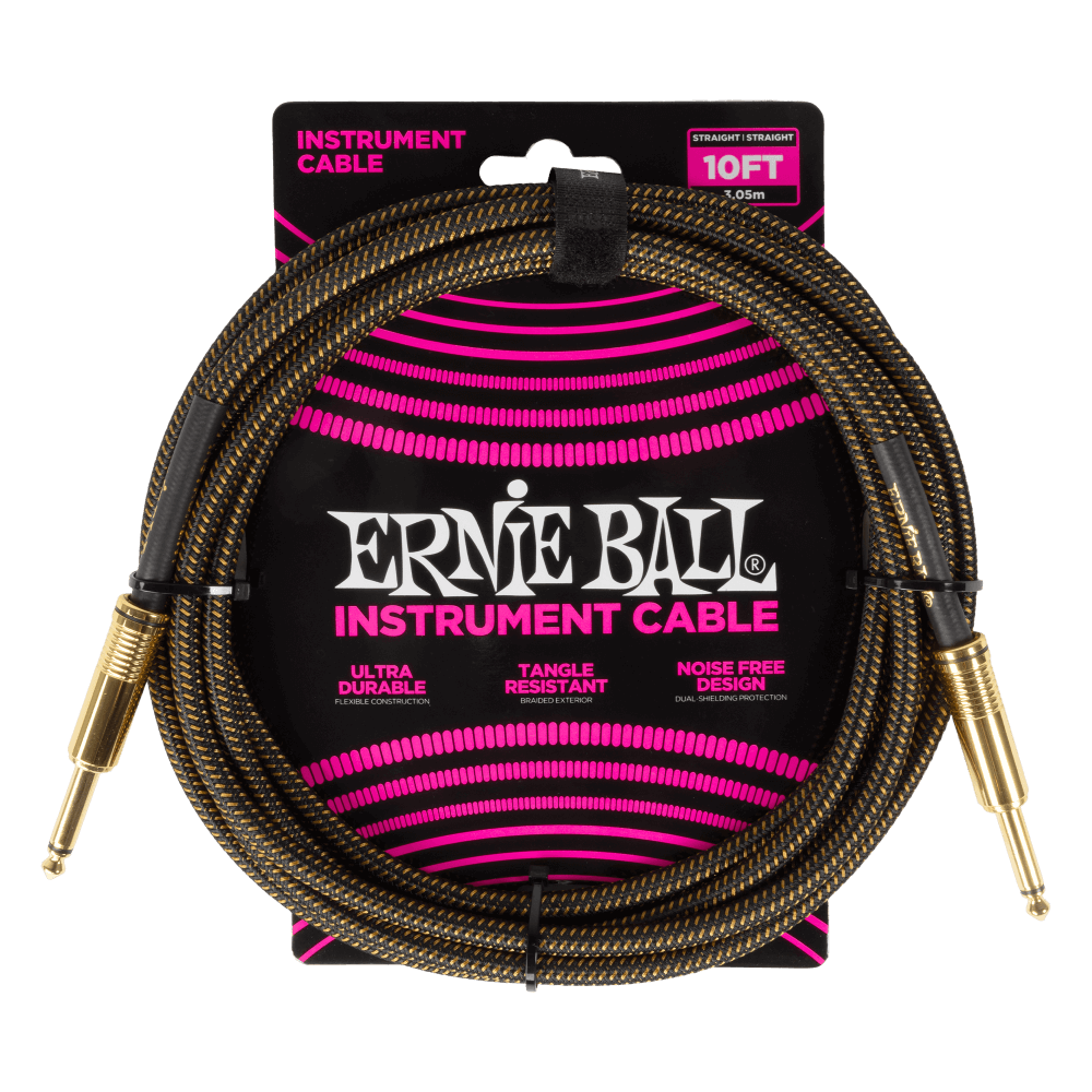 Ernie Ball P06428 Braided Instrument Cable Straight/Straight - 10ft Pay Dirt