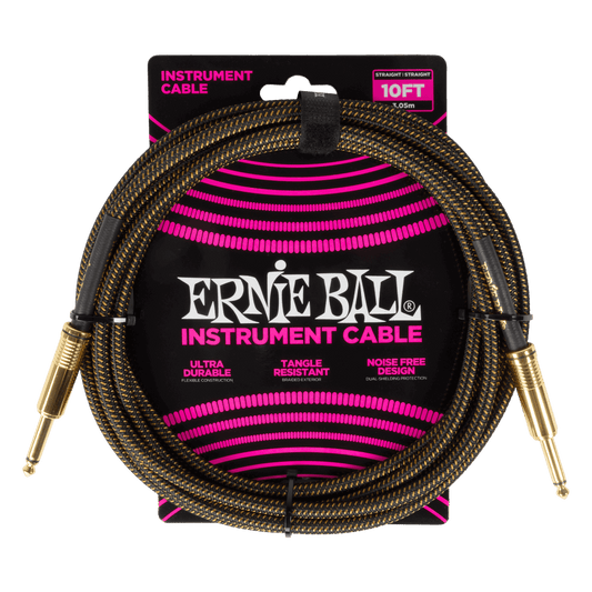 Ernie Ball P06428 Braided Instrument Cable Straight/Straight - 10ft Pay Dirt