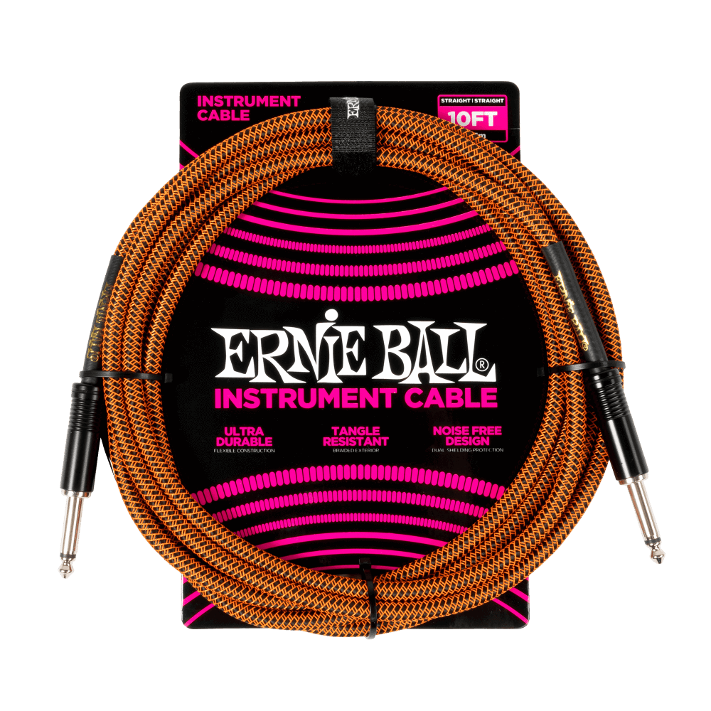 Ernie Ball P06468 Braided Instrument Cable - 10ft Pumpkin Pie