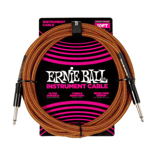 Ernie Ball P06468 Braided Instrument Cable - 10ft Pumpkin Pie