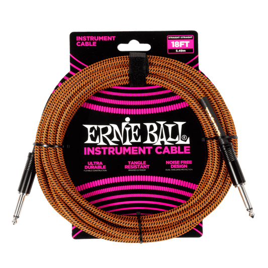 Ernie Ball P06469 Braided Instrument Cable Straight/Straight - 18ft Pumpkin Pie