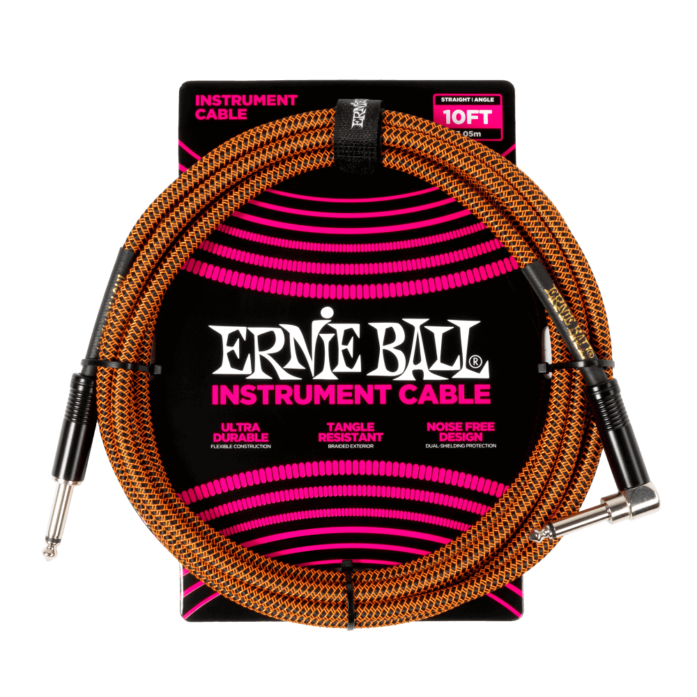 Ernie Ball P06470 Braided Instrument Cable Straight/Angle - 10ft Pumpkin Pie