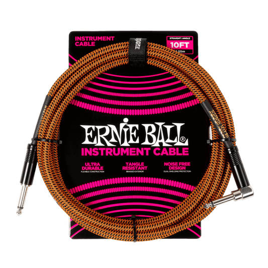 Ernie Ball P06470 Braided Instrument Cable Straight/Angle - 10ft Pumpkin Pie