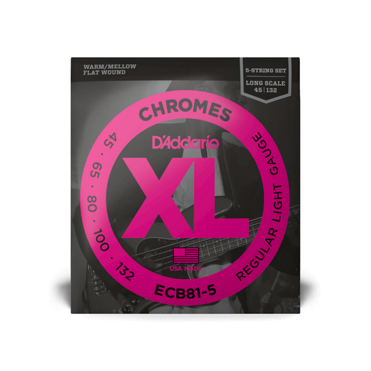D'Addario ECB81-5 45-132 Regular Light 5-String, Long Scale, XL Chromes Bass Strings